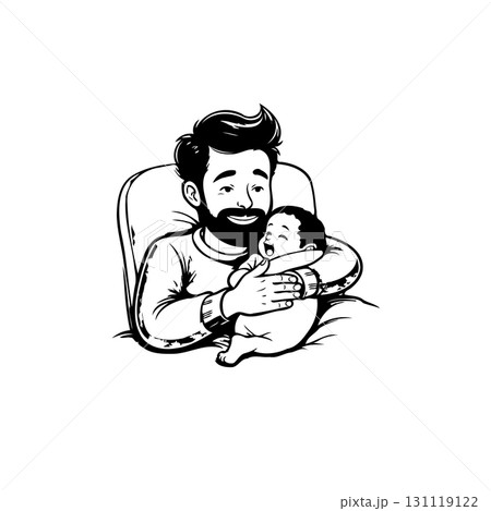 Heartwarming illustration of a father lovingly cradling his newborn baby in monochrome Heartwarming illustration of a father lovingly cradling his newborn baby in monochrome 131119122