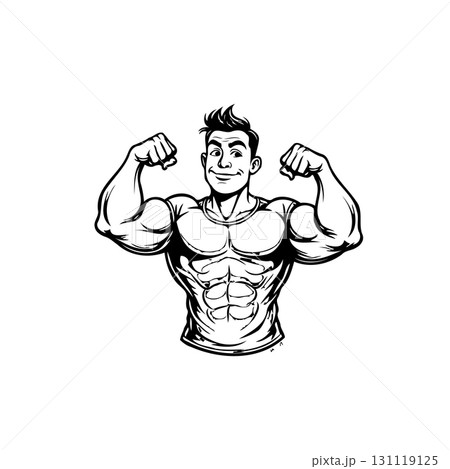 Powerful Bodybuilder Flexing Muscles: A Strong and Healthy Lifestyle Illustration 131119125