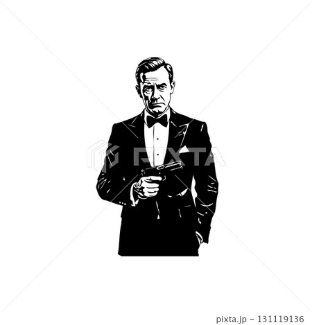 A stylish and confident man in a suit holding a gun silhouette illustration A stylish and confident man in a suit holding a gun silhouette illustration 131119136