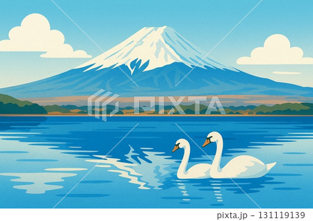 富士山　湖　ハクチョウ　ベクター 131119139