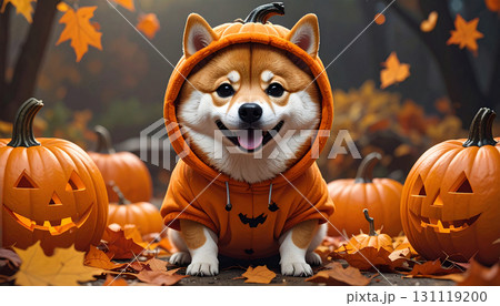 ハロウィンウェアを着たかわいい柴犬 131119200