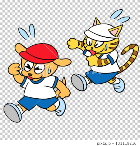 運動會上狗和貓奔跑的插圖 運動會上狗和貓奔跑的插圖 131119216