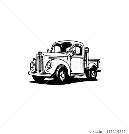 Retro charm: A classic pickup truck in elegant monochrome illustration 131119235