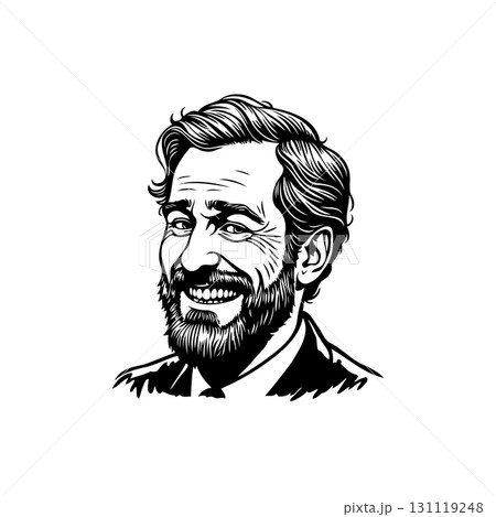 Detailed line art portrait of a smiling man with beard and suit illustration Detailed line art portrait of a smiling man with beard and suit illustration 131119248