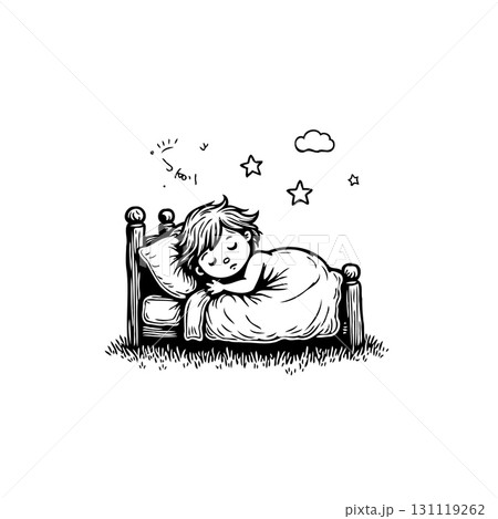 Dreamy slumber: A child's peaceful sleep under a blanket of stars illustration Dreamy slumber: A child's peaceful sleep under a blanket of stars illustration 131119262