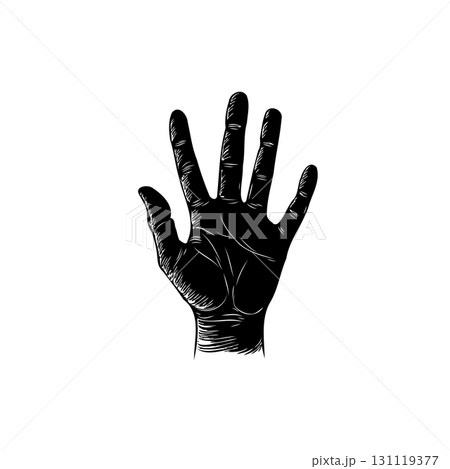 Detailed illustration of a black human hand against a clean white backdrop Detailed illustration of a black human hand against a clean white backdrop 131119377