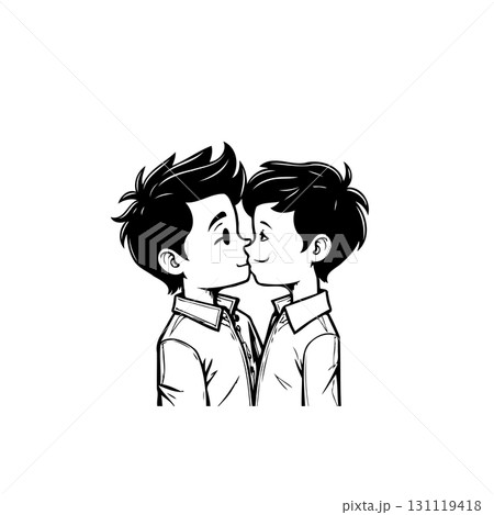 Loving depiction of two young men sharing a tender moment of affection 131119418