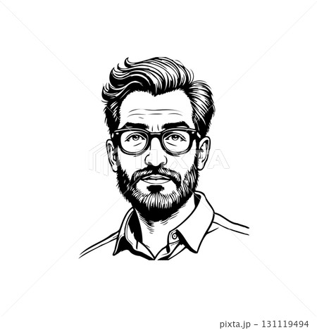 Stylish line art portrait of a man with beard, glasses, and fashionable hair Stylish line art portrait of a man with beard, glasses, and fashionable hair 131119494
