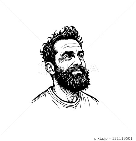 Artistic Black and White Portrait of a Bearded Man with Expressive Eyes 131119501