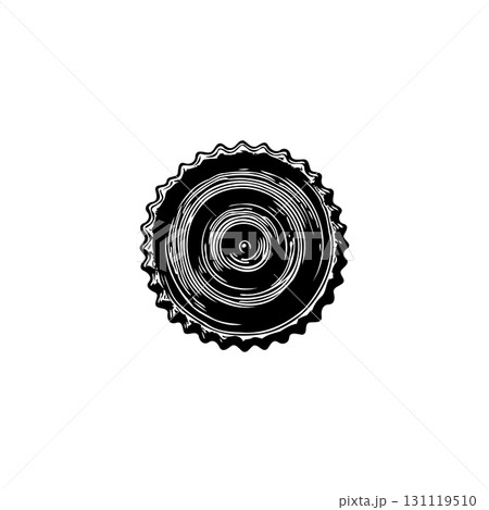 Monochrome circular pattern showcasing radiating concentric lines and jagged border Monochrome circular pattern showcasing radiating concentric lines and jagged border 131119510