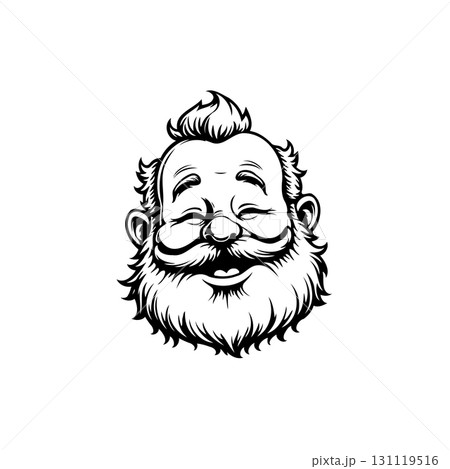 Black and white vector illustration of a happy Santa Claus head isolated 131119516