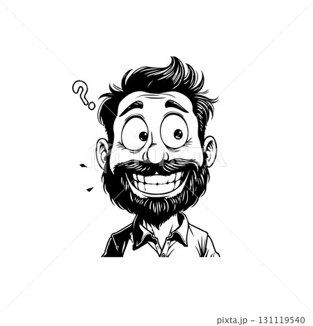 Cartoon man with a question mark, humor and friendly demeanor illustration 131119540