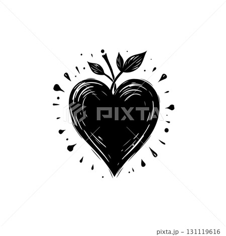 Hand-drawn black heart with sprout on white background symbol of life and love Hand-drawn black heart with sprout on white background symbol of life and love 131119616