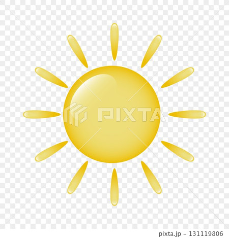 An icon of a large-scale cartoon sun with thin rays and highlights on a transparent background. An icon of a large-scale cartoon sun with thin rays and highlights on a transparent background. 131119806