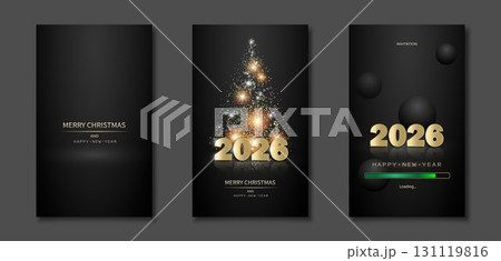 A set of holiday flyers, greeting cards, invitations on a dark background. 131119816