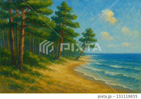 松林 砂浜 海 油彩画 松林 砂浜 海 油彩画 131119835