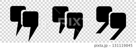 A set of vector black quotes. A collection of three double square quotation marks of different shapes, made on a transparent background. 131119845