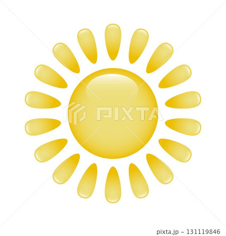 An icon of a large-scale cartoon sun with rays and glare on a white background. Logo, sun sticker. 131119846