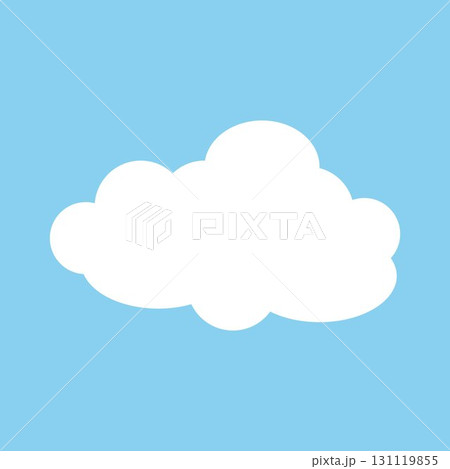A white cloud on a blue background. Cartoon fluffy white cumulus clouds on a blue background. A white cloud on a blue background. Cartoon fluffy white cumulus clouds on a blue background. 131119855