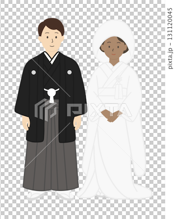 身穿日本傳統婚禮服飾的新郎和新娘插圖 - 國際婚姻 131120045