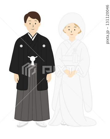 日本の和装の結婚式の新郎新婦のイラスト　国際結婚 131120046