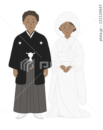 日本の和装の結婚式の新郎新婦のイラスト　国際結婚 131120047
