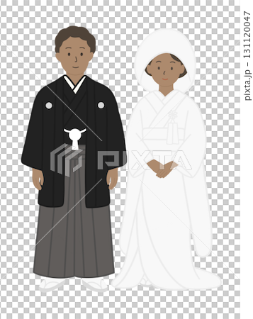 身穿日本傳統婚禮服飾的新郎和新娘插圖 - 國際婚姻 131120047