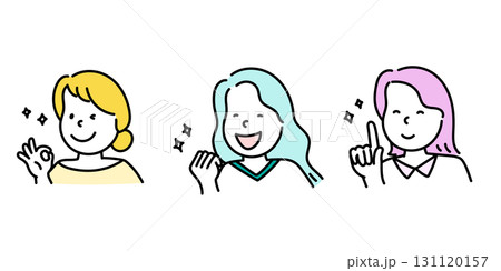 色んなポーズをする笑っている女性のイラストセット 131120157