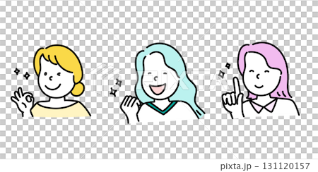 色んなポーズをする笑っている女性のイラストセット 131120157