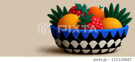 Decorative bowl filled with oranges, strawberries, and green leaves, perfect for Kwanzaa celebration for children Decorative bowl filled with oranges, strawberries, and green leaves, perfect for Kwanzaa celebration for children 131120687