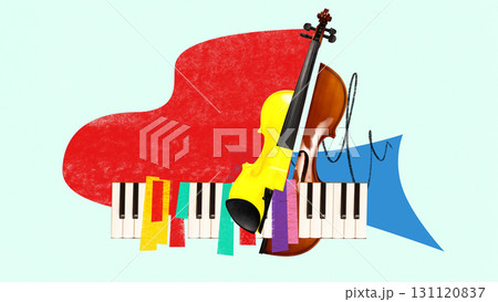 Bright surreal violin and piano artwork with colorful accents Bright surreal violin and piano artwork with colorful accents 131120837