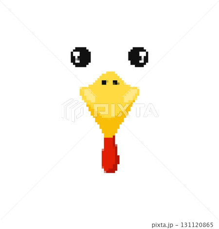 Mosaic pixel art duck icon with yellow beak and big eyes in retro game style design Mosaic pixel art duck icon with yellow beak and big eyes in retro game style design 131120865