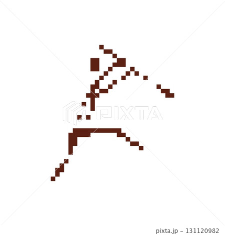 Pixel cave man with spear in primitive mosaic style for tribal and survival game themes Pixel cave man with spear in primitive mosaic style for tribal and survival game themes 131120982
