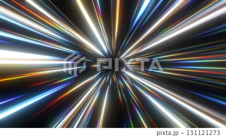 カラフルな光の集中線のエフェクト背景 131121273