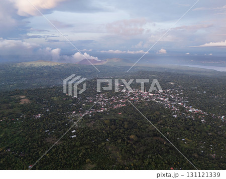 Beautiful aerial view of green landscape with clouds 131121339