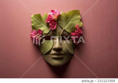 Mask of leaves and flowers. solid background Mask of leaves and flowers. solid background 131121569