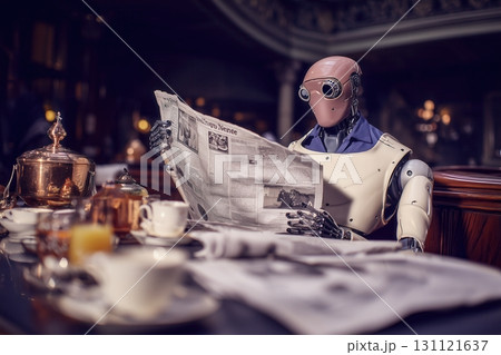 Robot reading a newspaper 131121637