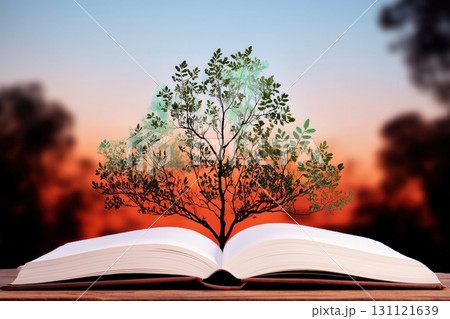 Abstract tree growing from an open book 131121639