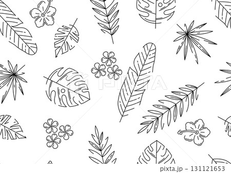 Pattern with stylized palm leaves. Decorative image of tropical foliage and plants. Pattern with stylized palm leaves. Decorative image of tropical foliage and plants. 131121653