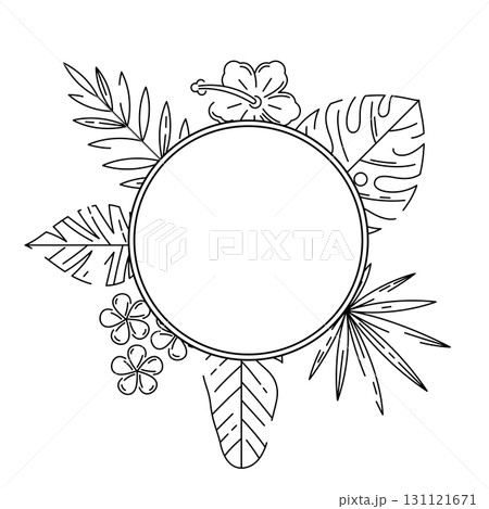 Background with stylized palm leaves. Decorative image of tropical foliage and plants. 131121671