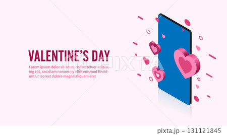 Smartphone and 3d isometric heart. Valentine's day love application concept 131121845
