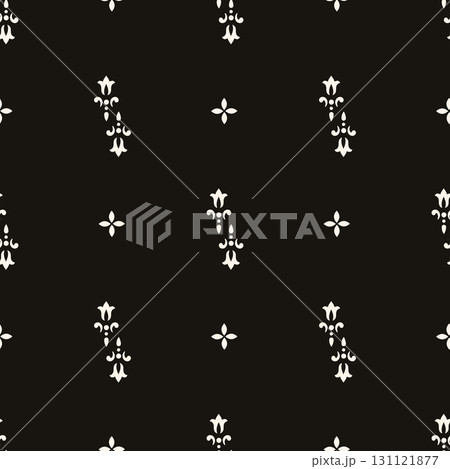 Simple minimalist geometric seamless pattern. Abstract monochrome minimal background with small floral shapes. Subtle repeat design for decor, print. Simple minimalist geometric seamless pattern. Abstract monochrome minimal background with small floral shapes. Subtle repeat design for decor, print. 131121877