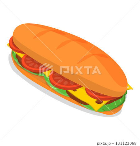 3D Isometric Flat Vector Illustration of baguette Sandwiches, Fast Food, Snacks. Item 3 3D Isometric Flat Vector Illustration of baguette Sandwiches, Fast Food, Snacks. Item 3 131122069