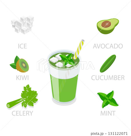 3D Isometric Flat Vector Illustration of Smoothie Recipes, Refreshing Summer Beverages. Item 2 3D Isometric Flat Vector Illustration of Smoothie Recipes, Refreshing Summer Beverages. Item 2 131122071