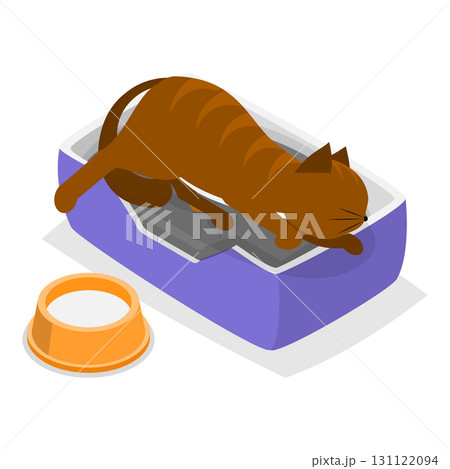 3D Isometric Flat Vector Set of Comic Domestic Animals, Adorable Cat Cartoon Characters. Item 1 131122094