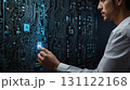 yber security concept. Shield With Keyhole icon on digital data background. 131122168