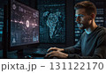 yber security concept. Shield With Keyhole icon on digital data background. 131122170