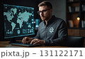yber security concept. Shield With Keyhole icon on digital data background. 131122171