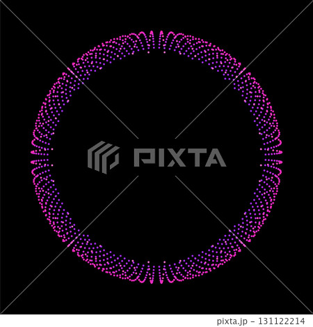 Magenta dotted round pattern. Abstract neon purple circle frame. Particle pattern with radial motion and glowing neon effect. Modern vector illustration Magenta dotted round pattern. Abstract neon purple circle frame. Particle pattern with radial motion and glowing neon effect. Modern vector illustration 131122214