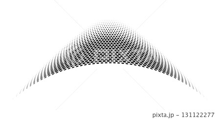 Abstract dotted wave. Halftone curved shape in black color isolated on white background. Curved and twisted gradients form. Trendy graphic vector illustration Abstract dotted wave. Halftone curved shape in black color isolated on white background. Curved and twisted gradients form. Trendy graphic vector illustration 131122277